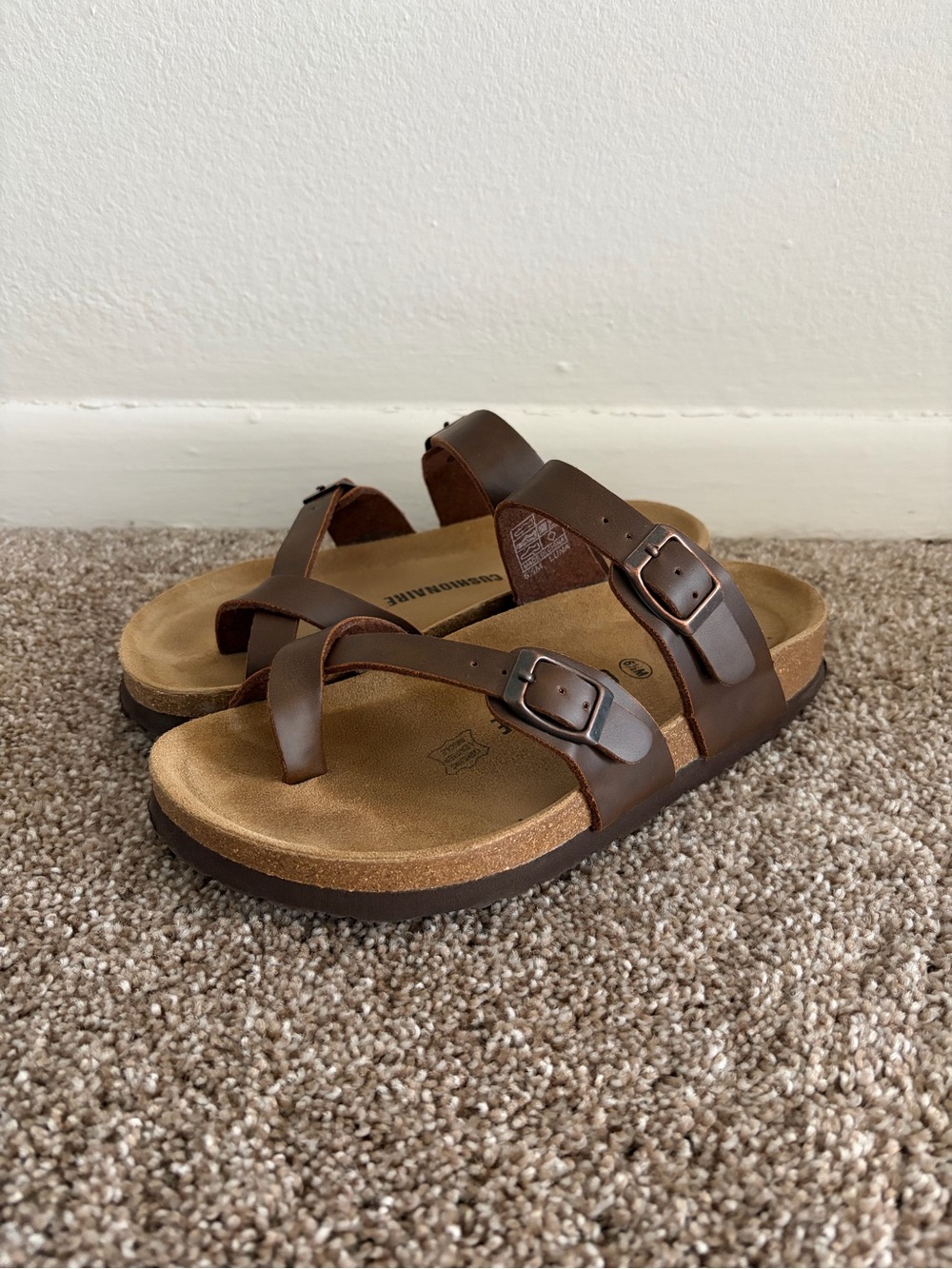 Women’s Brown Double-Buckle Toe-Loop Sandals